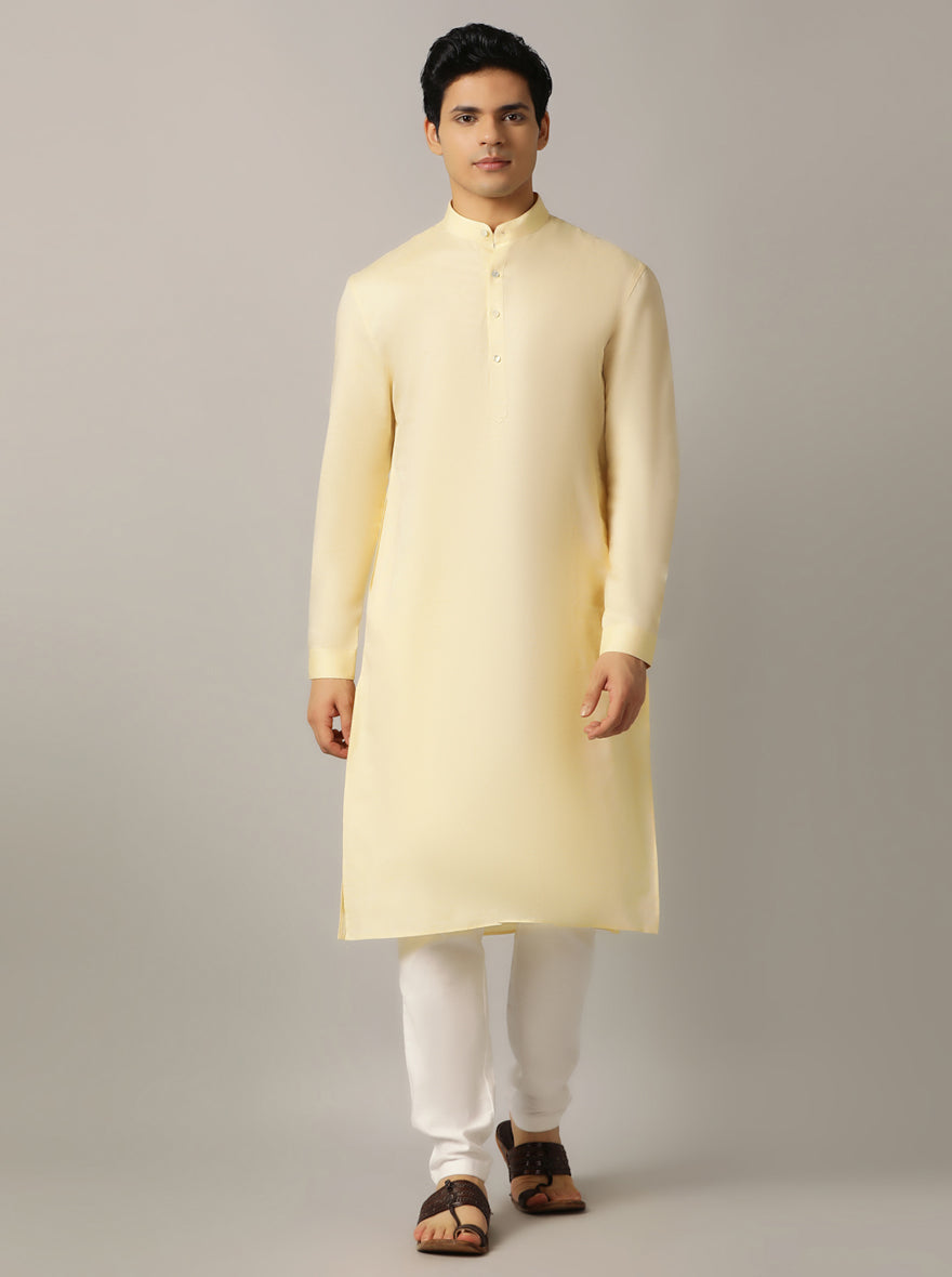 Light Yellow Solid Regular Fit Modi Kurta | JadeBlue