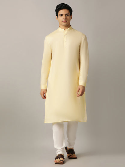 Light Yellow Solid Regular Fit Modi Kurta | JadeBlue