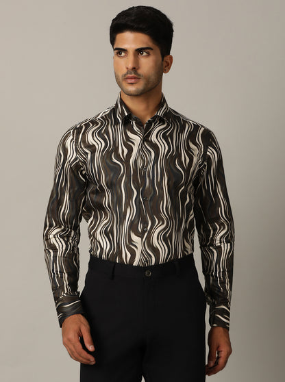 Brown Printed Slim Fit Party Wear Shirt | Wyre