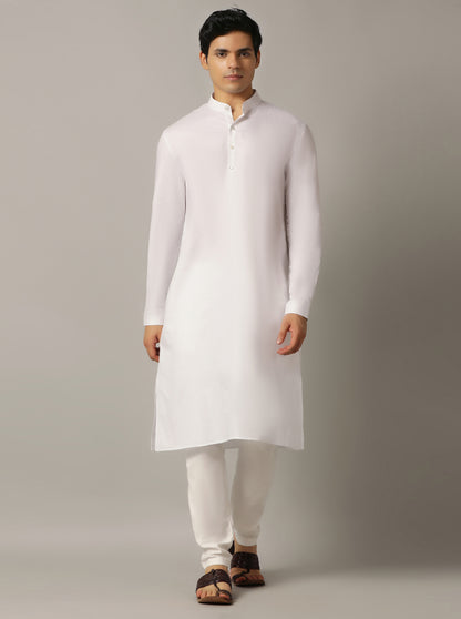 White Solid Regular Fit Modi Kurta | JadeBlue