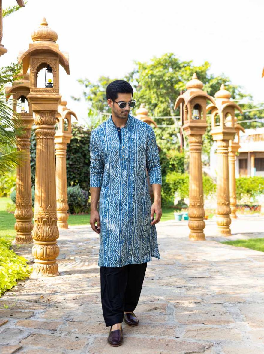 Traditional Indigo Blue Printed Kurta | The Kurta Company