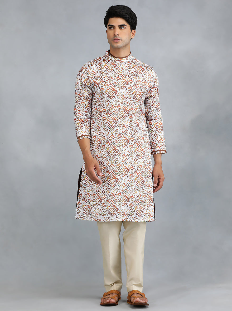Brown & White Self Design Kurta | The Kurta Company