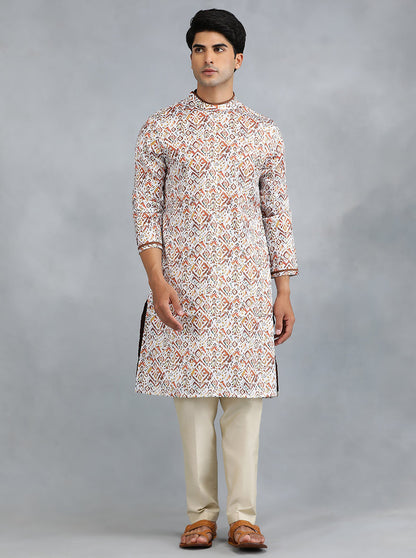 Brown & White Self Design Kurta | The Kurta Company