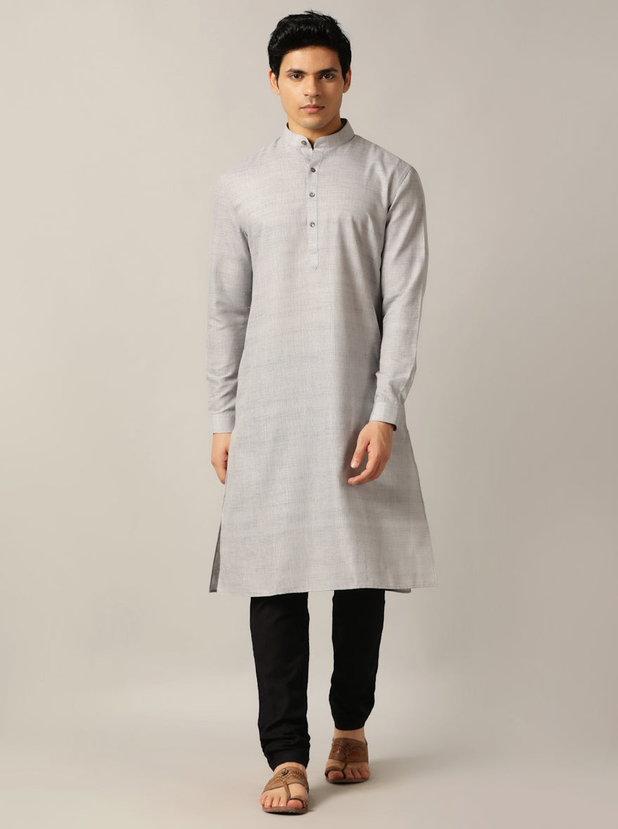 Grey Solid Regular Fit Modi Kurta | JadeBlue