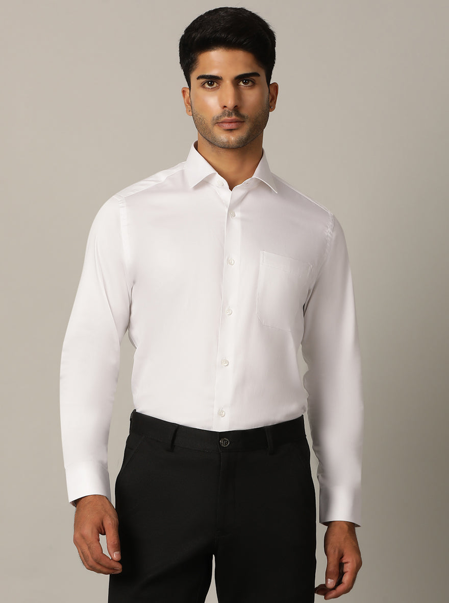 White Solid Slim Fit Formal Shirt | Metal