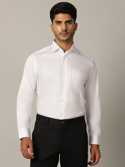 White Solid Slim Fit Formal Shirt | Metal