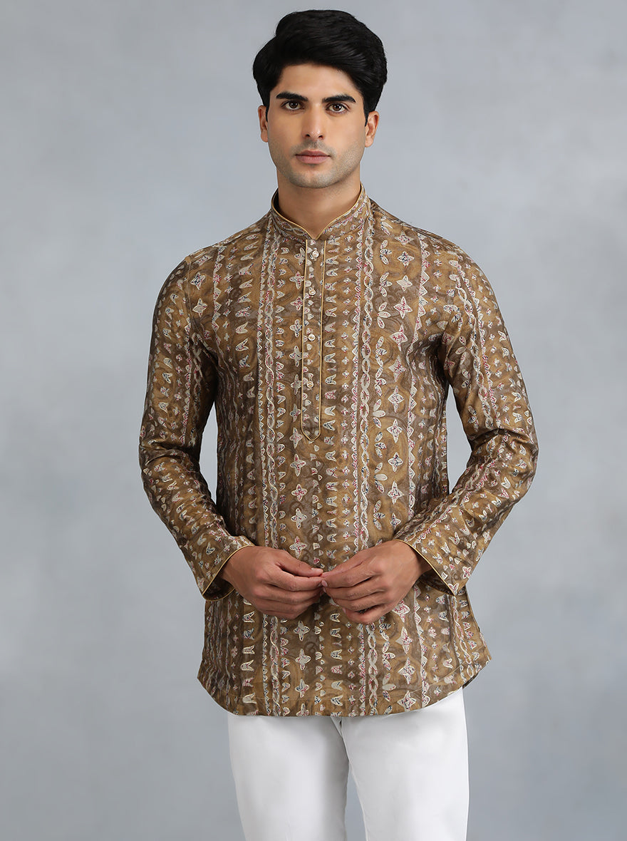 White Brown Self Design Kurta | The Kurta Company
