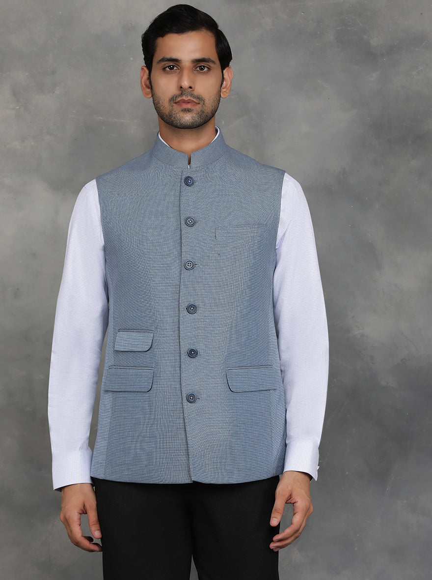 JadeBlue Light Blue Poly Viscose Solid Modi Jacket Regular Fit Perfect for Every Occasion