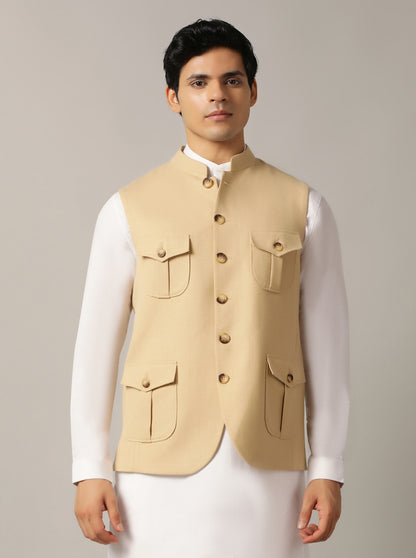 Fawn Solid Regular Fit Modi Jacket | JadeBlue