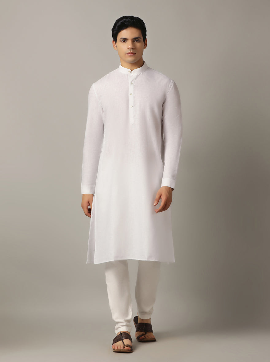 White Solid Regular Fit Modi Kurta | JadeBlue