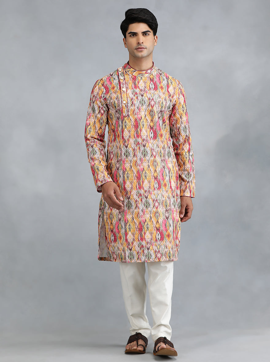 Pink & Yellow Printed Kurta | The Kurta Company
