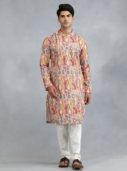 Pink & Yellow Printed Kurta | The Kurta Company