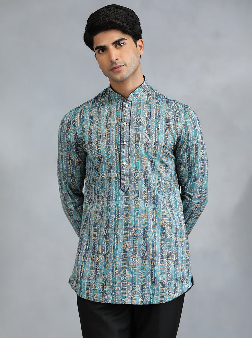Teal Blue Printed Kurta | The Kurta Company