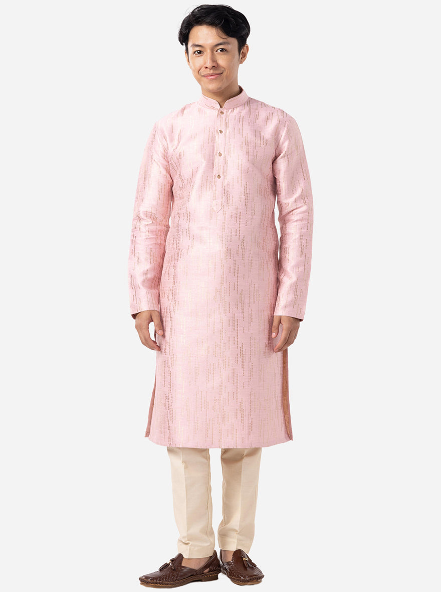 Trendy Blush Pink Self Textured Kurta | The Kurta Company
