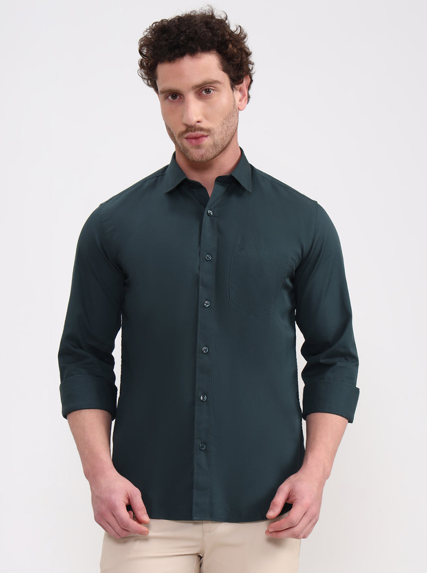 Green Solid Smart Fit Semi Casual Shirt | Greenfibre