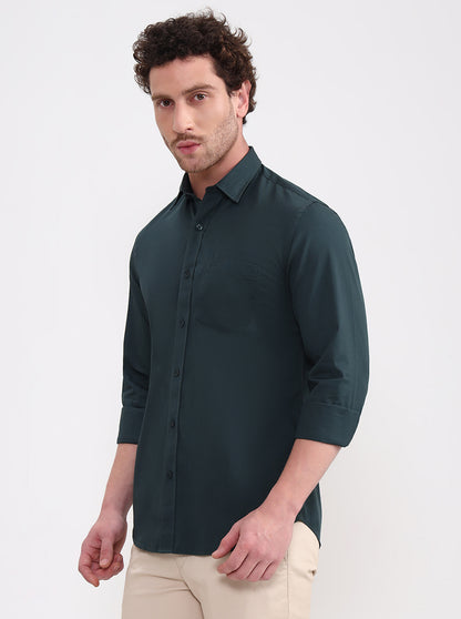 Green Solid Smart Fit Semi Casual Shirt | Greenfibre