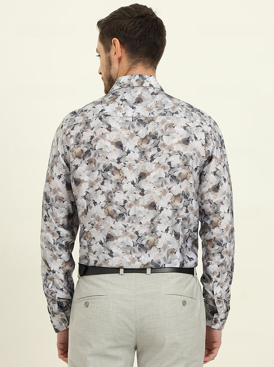 Brown & Grey Printed Slim Fit Party Wear Shirt | JadeBlue Super Luxe