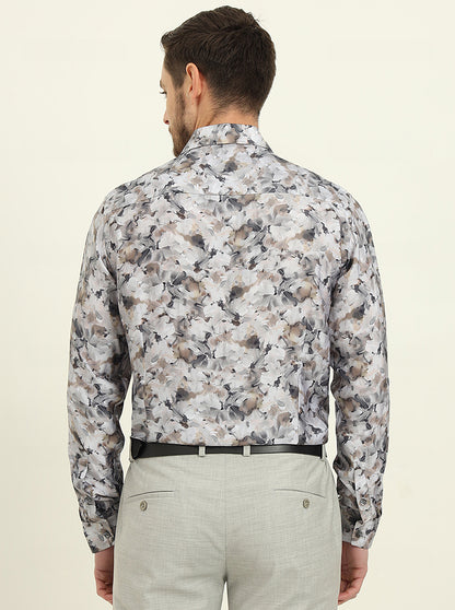 Brown & Grey Printed Slim Fit Party Wear Shirt | JadeBlue Super Luxe