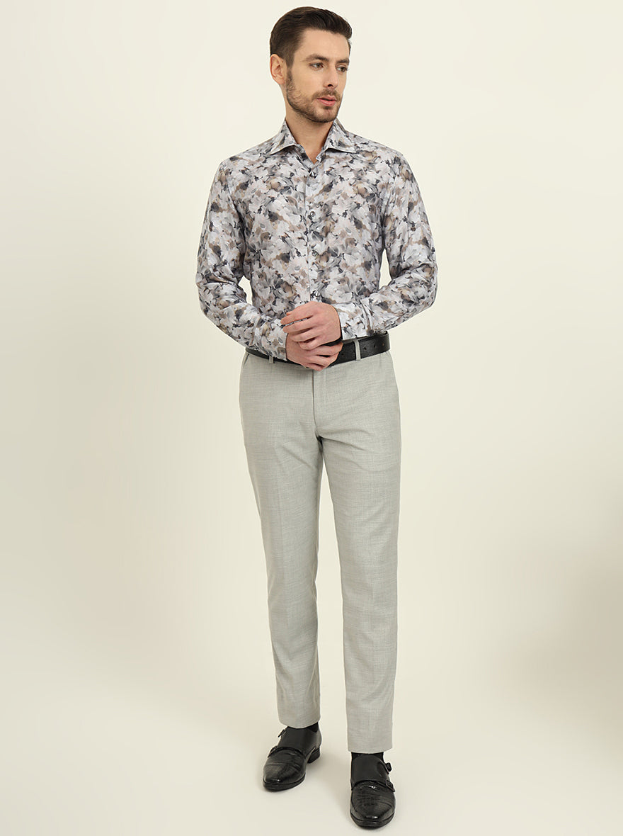 Brown & Grey Printed Slim Fit Party Wear Shirt | JadeBlue Super Luxe