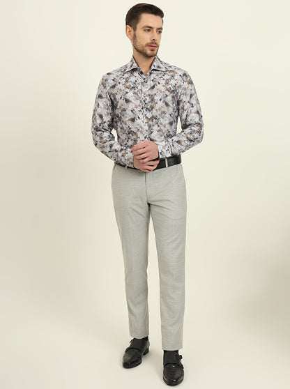 Brown & Grey Printed Slim Fit Party Wear Shirt | JadeBlue Super Luxe