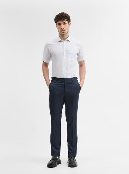 Peacock Blue Solid Slim Fit Formal Trouser | JadeBlue Super Luxe