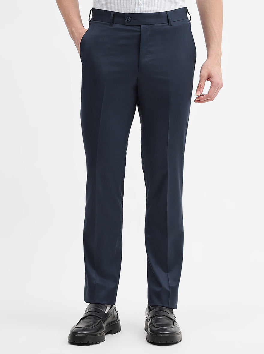Peacock Blue Solid Slim Fit Formal Trouser | JadeBlue Super Luxe