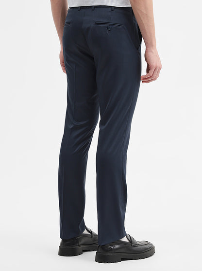 Peacock Blue Solid Slim Fit Formal Trouser | JadeBlue Super Luxe