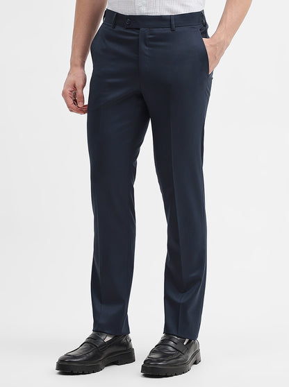 Peacock Blue Solid Slim Fit Formal Trouser | JadeBlue Super Luxe