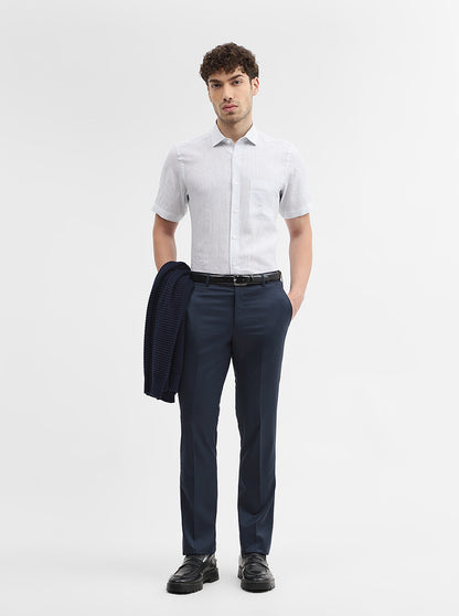 Peacock Blue Solid Slim Fit Formal Trouser | JadeBlue Super Luxe