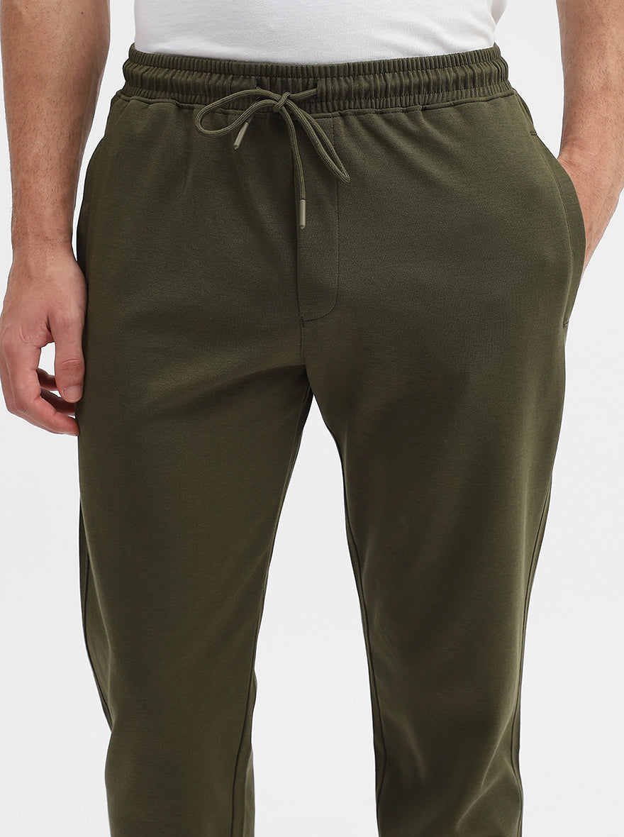 Olive Solid Slim Fit Track Pant | Greenfibre