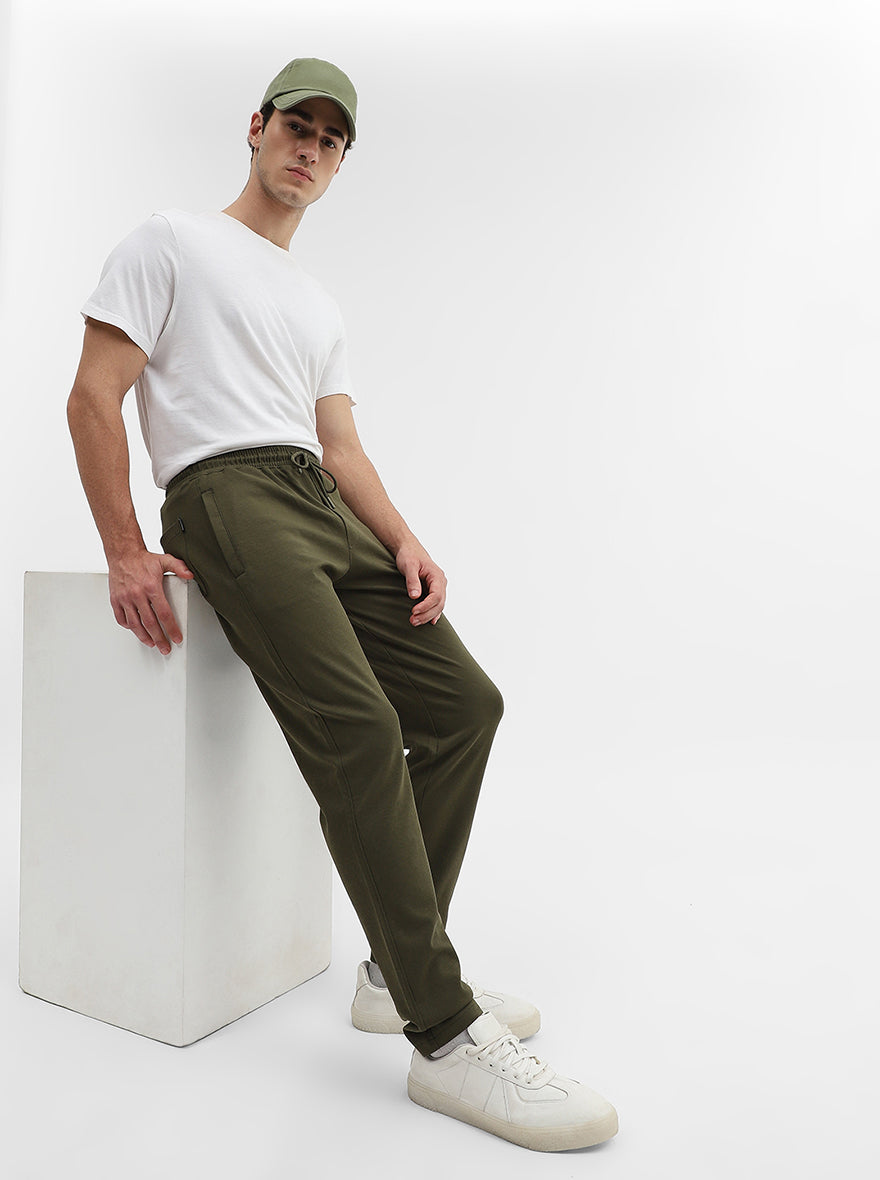 Olive Solid Slim Fit Track Pant | Greenfibre