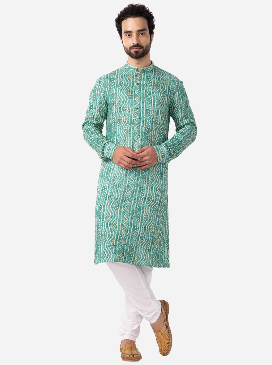 Carrot Orange Printed Cotton Silk Blend Kurta | The Kurta Company