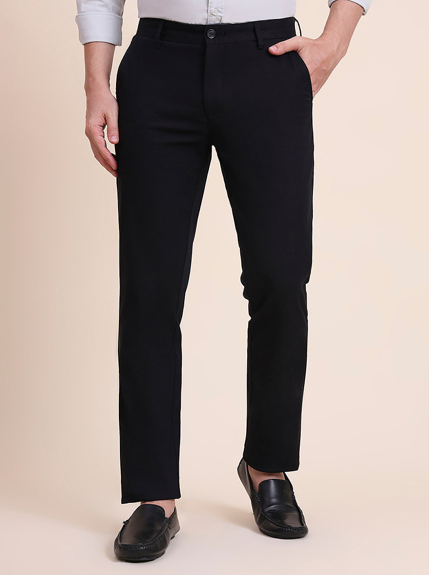 Black Solid Uno Fit Casual Trouser | JadeBlue