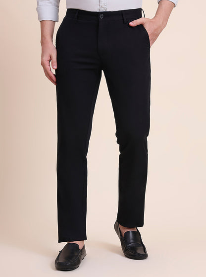 Black Solid Uno Fit Casual Trouser | JadeBlue