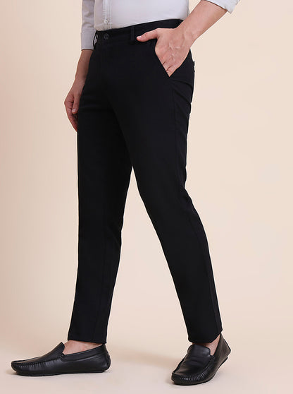 Black Solid Uno Fit Casual Trouser | JadeBlue