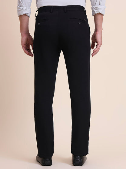 Black Solid Uno Fit Casual Trouser | JadeBlue