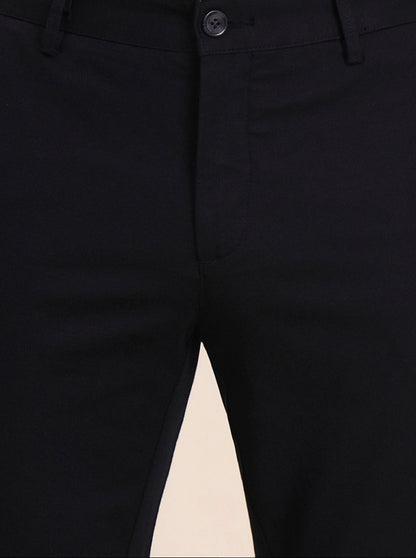 Black Solid Uno Fit Casual Trouser | JadeBlue
