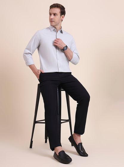 Black Solid Uno Fit Casual Trouser | JadeBlue