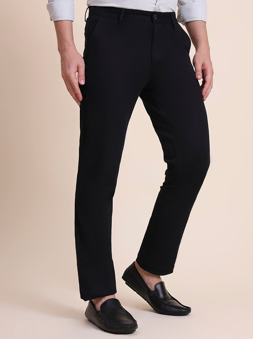 Black Solid Uno Fit Casual Trouser | JadeBlue