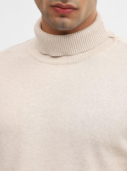 Beige Solid Slim Fit Winter T-Shirt | JadeBlue