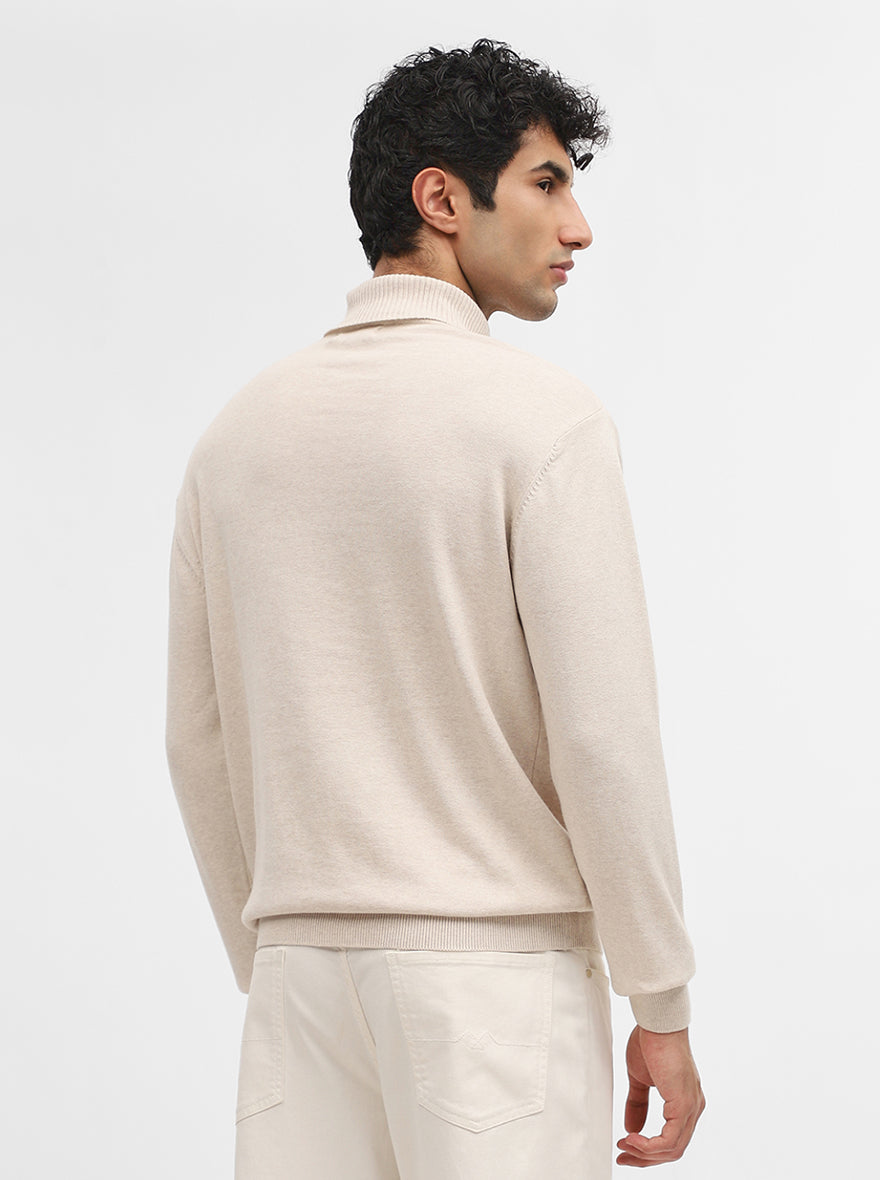 Beige Solid Slim Fit Winter T-Shirt | JadeBlue