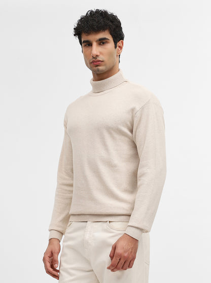 Beige Solid Slim Fit Winter T-Shirt | JadeBlue