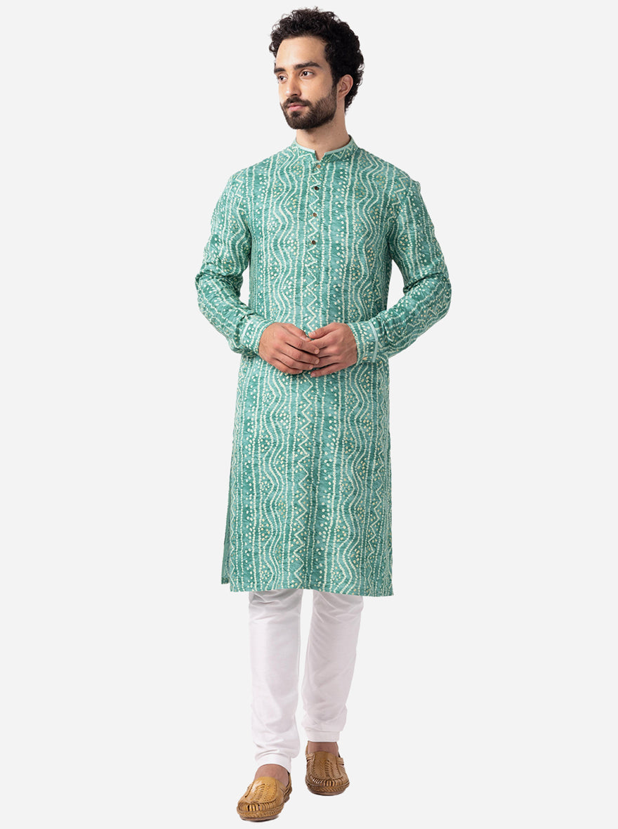 Carrot Orange Printed Cotton Silk Blend Kurta | The Kurta Company