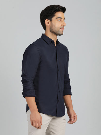 Navy Blue Solid Slim Fit Casual Shirt | JadeBlue