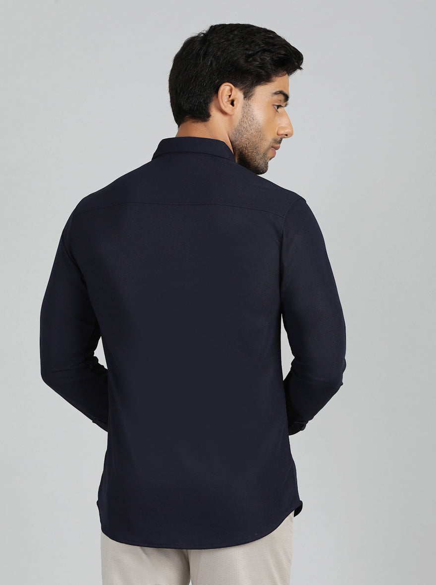 Navy Blue Solid Slim Fit Casual Shirt | JadeBlue