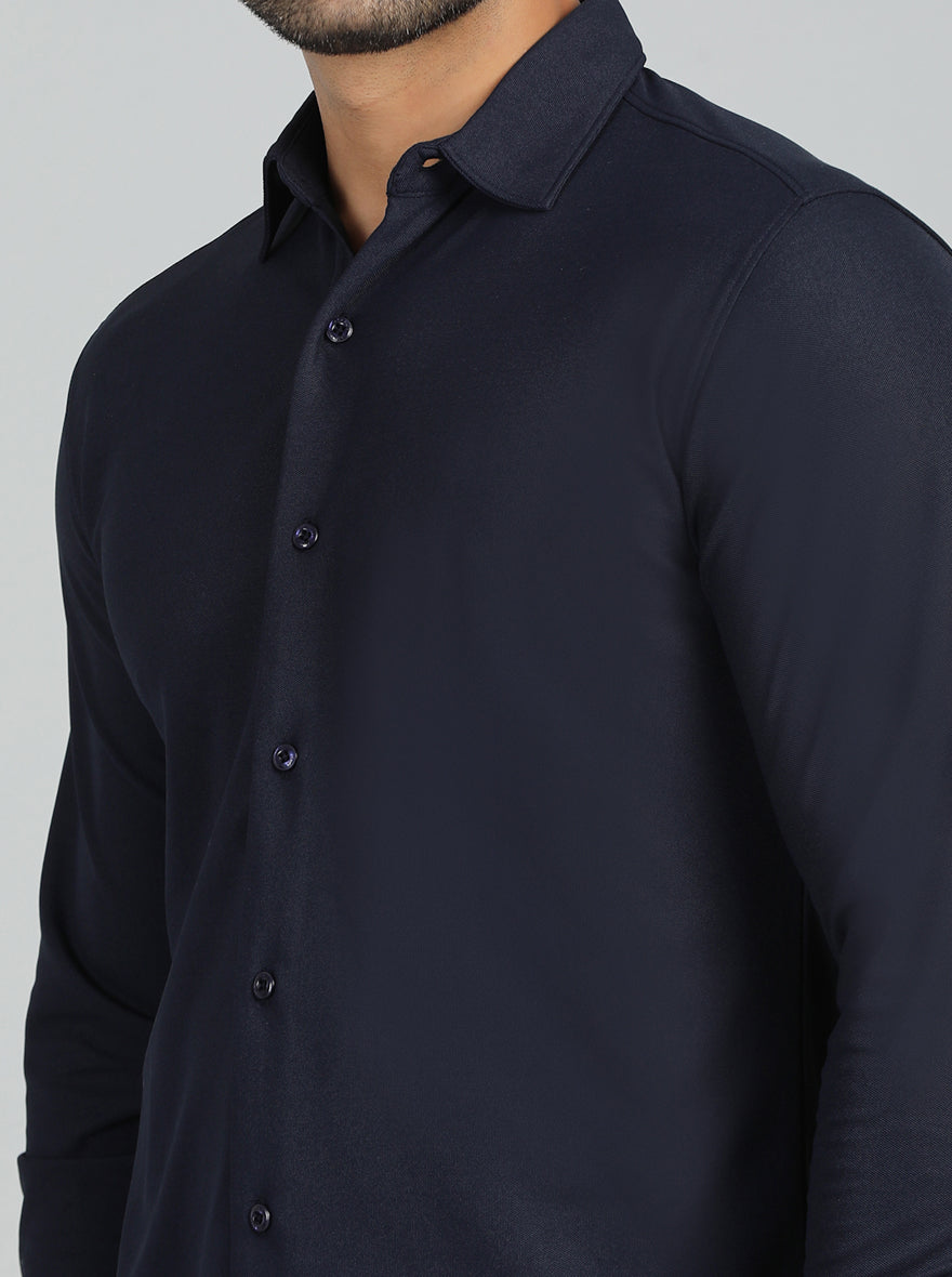 Navy Blue Solid Slim Fit Casual Shirt | JadeBlue
