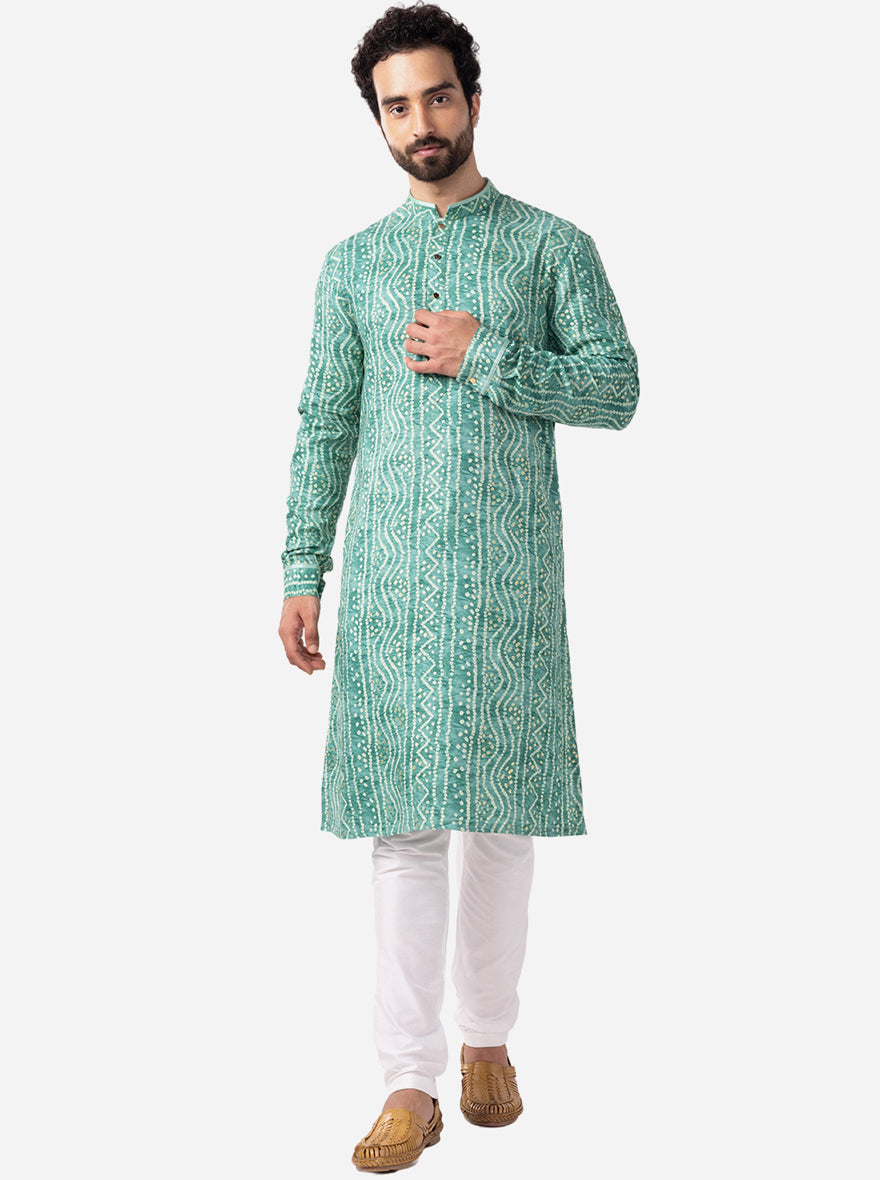 Carrot Orange Printed Cotton Silk Blend Kurta | The Kurta Company