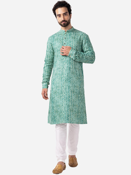Carrot Orange Printed Cotton Silk Blend Kurta | The Kurta Company