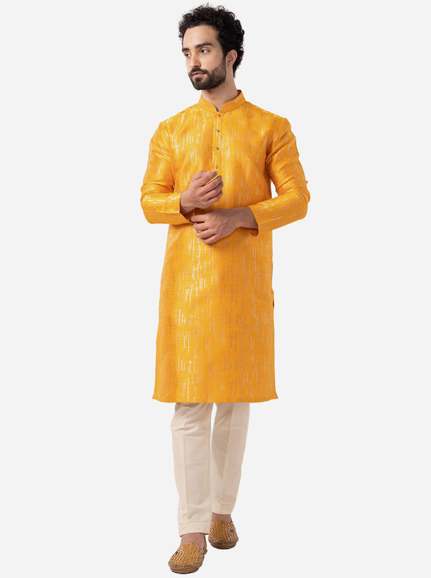 Ethnic Mustard Yellow Self-Textured Kurta | The Kurta Company
