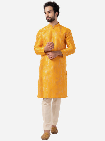 Ethnic Mustard Yellow Self-Textured Kurta | The Kurta Company
